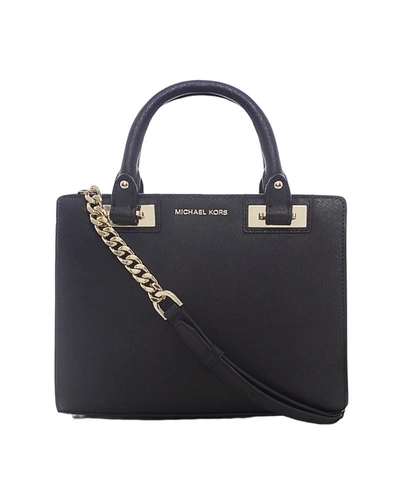 Michael Kors Womens Quinn Saffiano Leather Satchel Crossbody Bag In Black Leather/gold