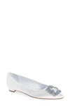 Manolo Blahnik Hangisi Crystal-embellished Leather Ballet Flats In Cream