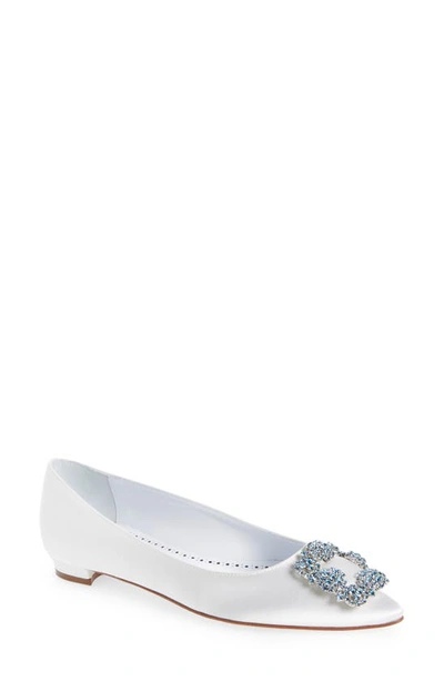 Manolo Blahnik Hangisi Crystal-embellished Leather Ballet Flats In White