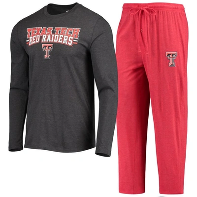 Concepts Sport Red/heathered Charcoal Texas Tech Red Raiders Meter Long Sleeve T-shirt & Pants Sleep In Red,heathered Charcoal