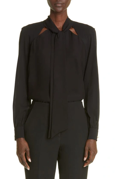 St John Silk Blouse With Detachable Tie In Black