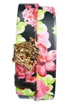 VERSACE MEDUSA HEAD BUCKLE ORCHID PRINT LEATHER BELT