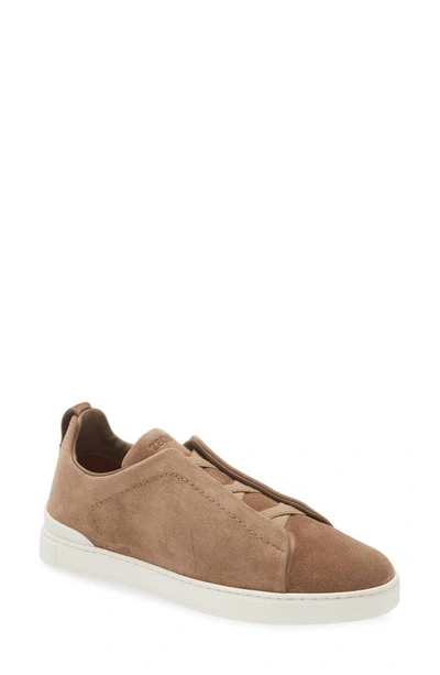 Zegna Triple Stitch Suede Slip-on Sneaker In Cocco