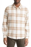 Nn07 Arne 5166 Plaid Cotton Flannel Button-up Shirt In Camel Check