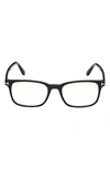 Tom Ford 53mm Square Blue Light Blocking Optical Glasses In Shiny Black
