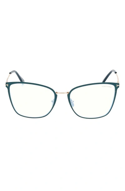 Tom Ford 56mm Butterfly Blue Light Blocking Glasses In Shiny Turquoise