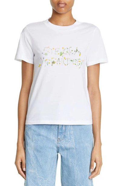 Stella Mccartney Crew Neck The Dandelion T-shirt With Embroidered Logo In White