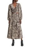 Moon River Cutout Long Sleeve Midi Dress In Brown Multi