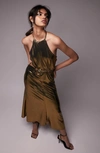 Topshop Cutout Halter Neck Metallic Midi Dress In Gold