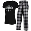 Concepts Sport Women's  Black, Gray Las Vegas Raiders Plus Size Badge T-shirt And Pants Sleep Set In Black