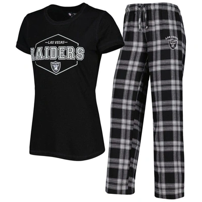 Concepts Sport Women's  Black, Gray Las Vegas Raiders Plus Size Badge T-shirt And Pants Sleep Set In Black,gray
