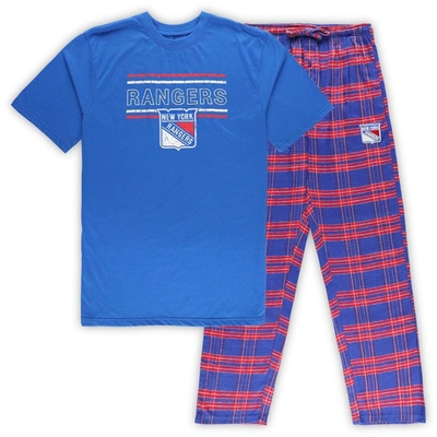 Profile Men's Blue, Red New York Rangers Big And Tall T-shirt And Pajama Pants Sleep Set In Blue,red