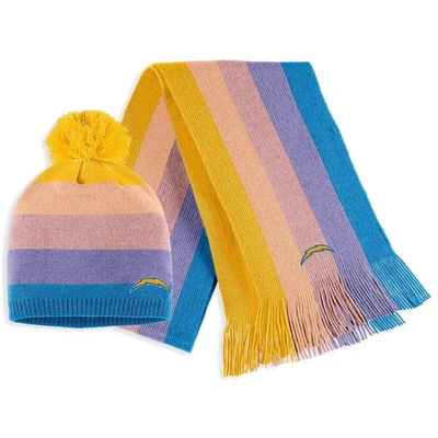 WEAR BY ERIN ANDREWS WEAR BY ERIN ANDREWS GOLD LOS ANGELES CHARGERS OMBRE POM KNIT HAT AND SCARF SET