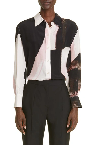 Alexander Mcqueen Painterly-print Long-sleeved Shirt In Black,ivory