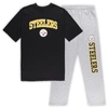 CONCEPTS SPORT CONCEPTS SPORT BLACK/HEATHER grey PITTSBURGH STEELERS BIG & TALL T-SHIRT & trousers SLEEP SET