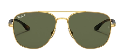 Ray Ban Rb3683 001/58 Square Polarized Sunglasses In Green