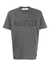 Golden Goose Green Crewneck T-shirt With Logo On The Front And Logo Patch On The Front In Grey