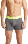 Versace Long Stretch Cotton Trunks In Fluo Yellow/ Grey