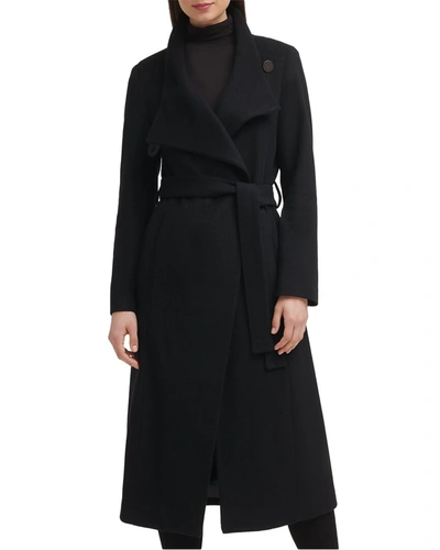 Kenneth Cole Wool-blend Belted Maxi Coat In Black