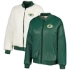 G-III 4HER BY CARL BANKS G-III 4HER BY CARL BANKS OATMEAL/GREEN GREEN BAY PACKERS SWITCHBACK REVERSIBLE FULL-ZIP JACKET