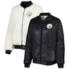 G-III 4HER BY CARL BANKS G-III 4HER BY CARL BANKS OATMEAL/BLACK PITTSBURGH STEELERS SWITCHBACK REVERSIBLE FULL-ZIP JACKET