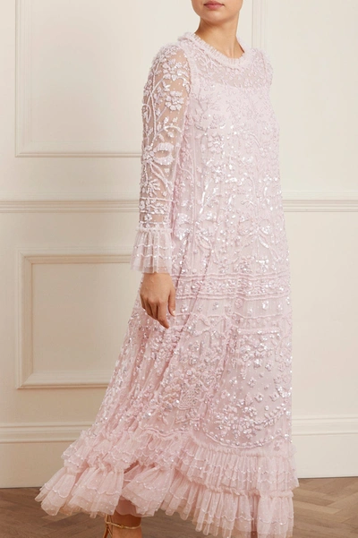 Needle & Thread Celia Long Sleeve Ankle Gown In Pink