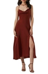 Astr Gaia Cowl Neck Satin Dress In Brown