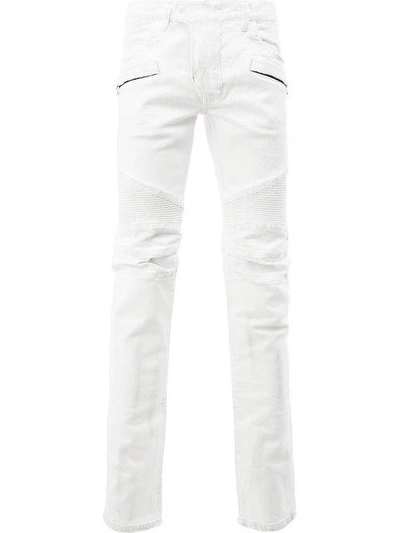 Balmain Mid-rise Skinny Biker Jeans In White