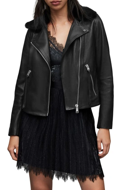 Allsaints Dalby Sherpa Collar Leather Biker Jacket In Black