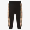 BURBERRY BOYS BLACK COTTON CHECK JOGGERS