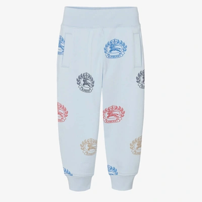 Burberry Kids' Ekd-print Cotton Track Pants In Pale Blue Ip Pat