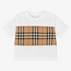 BURBERRY WHITE COTTON CHECK BABY T-SHIRT