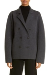Totême Double Breasted Wool Knit Blazer In Dark Grey Melange