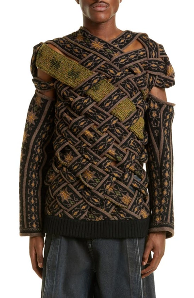 Y/project Pattern-intarsia Knit Cut-out Jumper In Brown