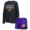 Concepts Sport Heather Black/heather Purple Phoenix Suns Team Raglan Long Sleeve T-shirt & Shorts Sl In Heather Black