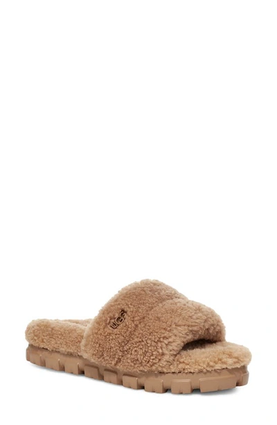 Ugg Women's Cozetta Curly Shearling Platform Slide Sandals In Chestnut