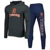 CONCEPTS SPORT CONCEPTS SPORT HEATHER NAVY/HEATHER CHARCOAL DETROIT TIGERS METER PULLOVER HOODIE & JOGGERS SET