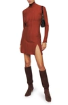 Reformation Libra Mock Neck Long Sleeve Knit Minidress In Oxide