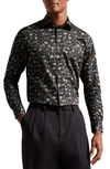 TED BAKER TORTED FLORAL STRETCH COTTON BUTTON-UP SHIRT