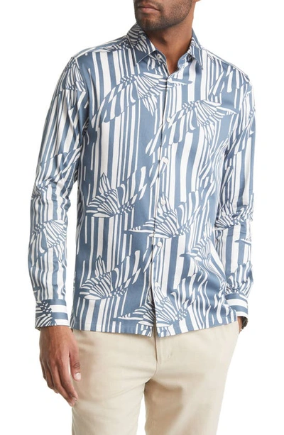 Ted Baker Chorley Cotton Blend Butterfly Stripe Print Regular Fit Button Down Shirt In Blue