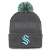 FANATICS FANATICS BRANDED CHARCOAL SEATTLE KRAKEN AUTHENTIC PRO HOME ICE CUFFED KNIT HAT WITH POM