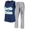 Concepts Sport Women's  Deep Sea Blue, Gray Seattle Kraken Meter Muscle Tank Top And Pants Sleep Set In Navy