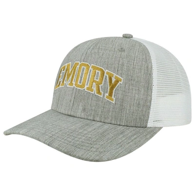 LEGACY ATHLETIC HEATHER GRAY/WHITE EMORY EAGLES ARCH TRUCKER SNAPBACK HAT