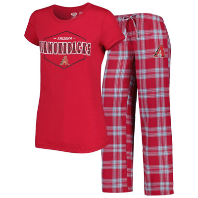 Concepts Sport Women's  Cardinal, Gray Arizona Diamondbacks Badge T-shirt And Pajama Pants Sleep Set In Red,black
