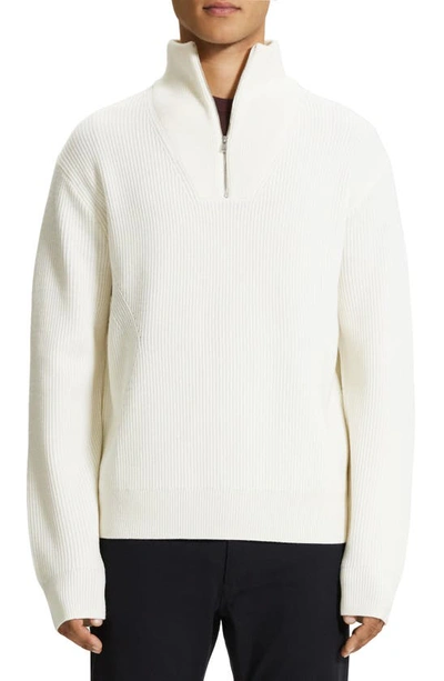 Theory Lamar Oversize Quarter Zip Wool Sweater In White