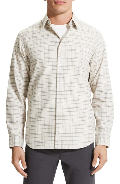 Theory Irving Plaid Cotton Flannel Button-up Shirt In Moon Multi