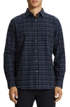Theory Irving Plaid Cotton Flannel Button-up Shirt In Baltic Multi - Zci