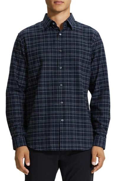 Theory Irving Plaid Cotton Flannel Button-up Shirt In Baltic Multi
