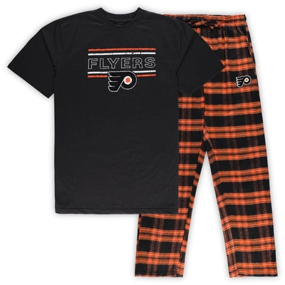Profile Men's Black, Orange Distressed Philadelphia Flyers Big And Tall T-shirt And Pajama Pants Sleep Set In Black,orange