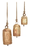 UMA GOLDTONE METAL MEDITATION DECORATIVE COW BELL WITH JUTE HANGING ROPE